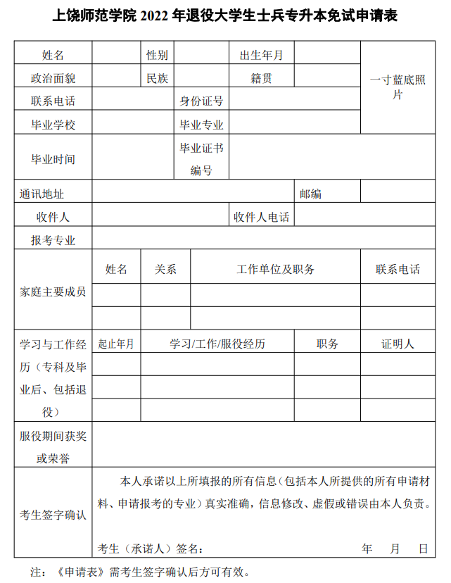 2022年上饶师范学院退役士兵专升本免试招生简章