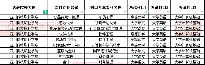 2022四川科技职业学院对口宜宾学院专升本专业