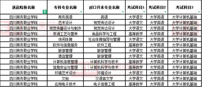 2022四川商务职业学院对口宜宾学院专升本专业