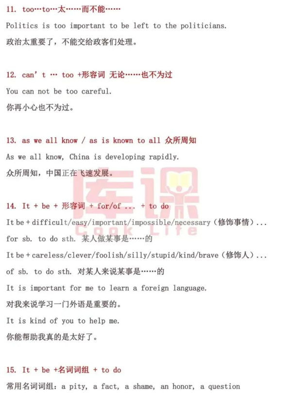 三十个专升本英语常用常考句式分享