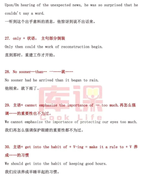 三十个专升本英语常用常考句式分享