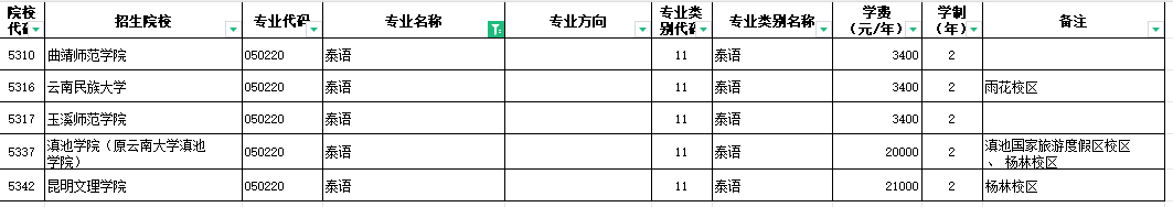 2024年云南泰语专升本招生院校