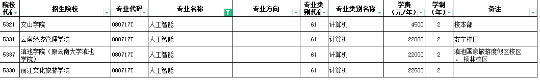 2024年云南人工智能专升本招生院校