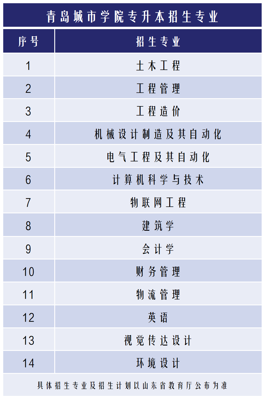2024年青岛城市学院专升本拟招生专业