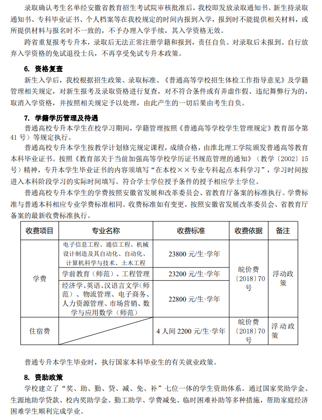 淮北理工学院2024年普通高校专升本招生章程