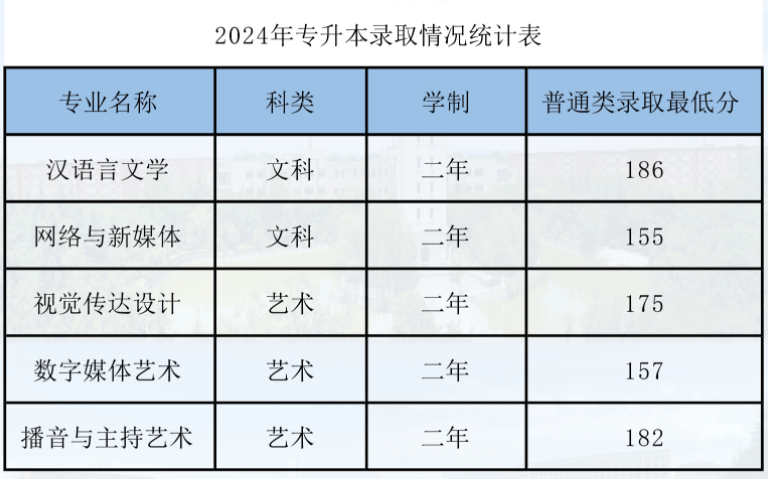 西北大学现代学院2024年专升本录取分数线