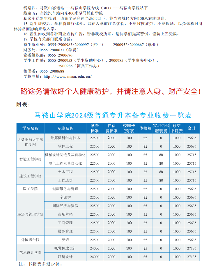 马鞍山学院专升本新生入学须知