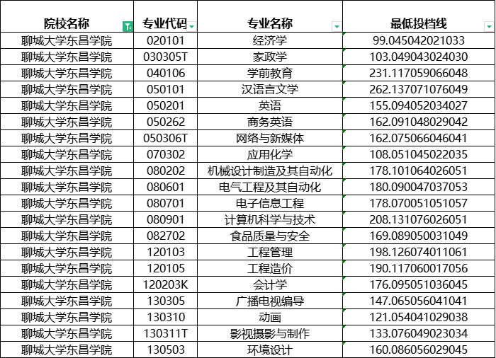 2024聊城大学东昌学院专升本建档立卡分数线